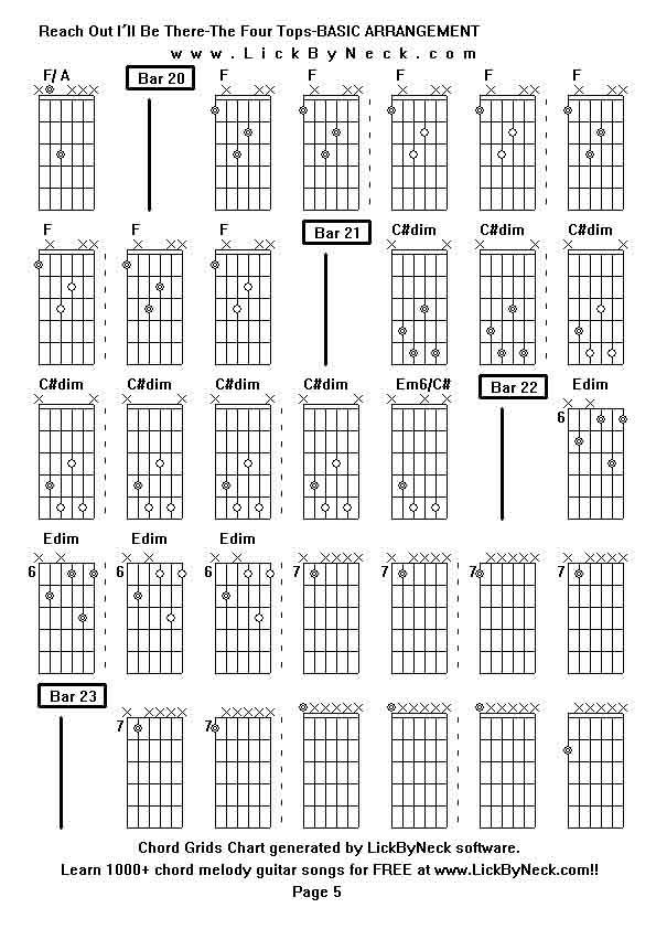 Chord Grids Chart of chord melody fingerstyle guitar song-Reach Out I'll Be There-The Four Tops-BASIC ARRANGEMENT,generated by LickByNeck software.